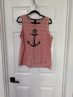 Red Striped Anchor Tank Top - Casual Nautical Style